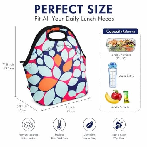 Ofeily Leaf Pattern Insulated Lunch Tote Bag 10L (0.35 cu ft) | Waterproof Neoprene Lunch Bag for Adults thumbnail 2