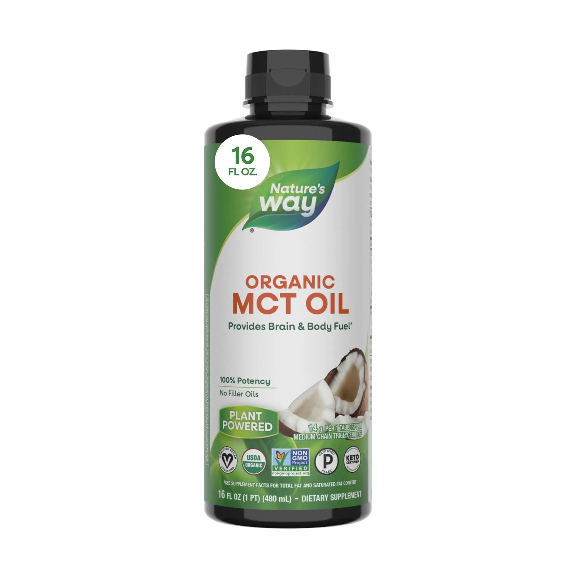 Nature's Way Organic MCT Oil Powder 10.6 Oz (300g) | Brain and Body Fuel for Energy — Unflavored / 16 Fl Oz