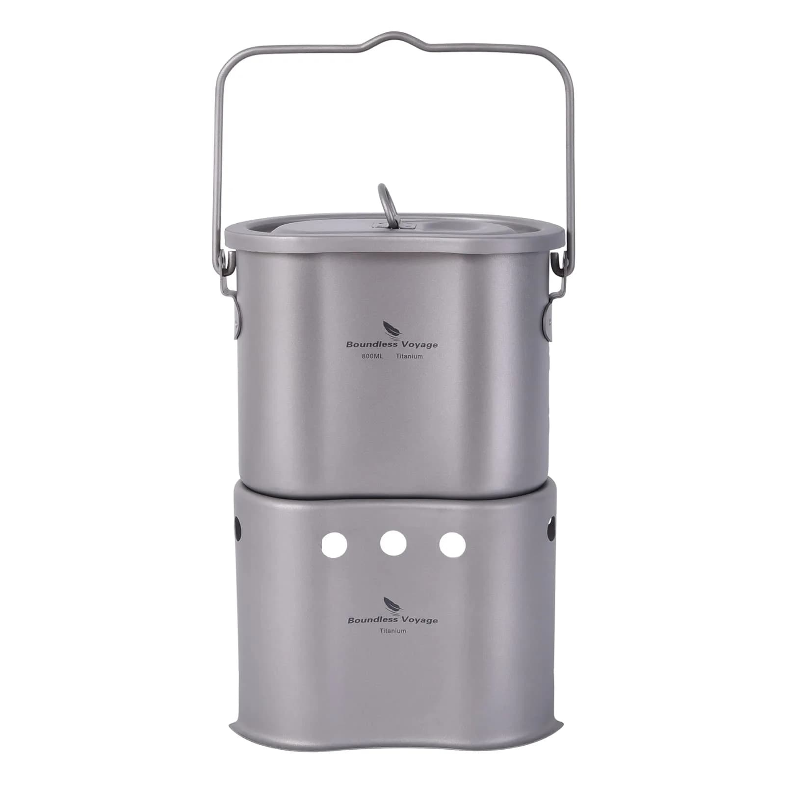 Boundless Voyage Titanium Pot with Wood Stove Set 800ml | Ultralight Camping Cookware