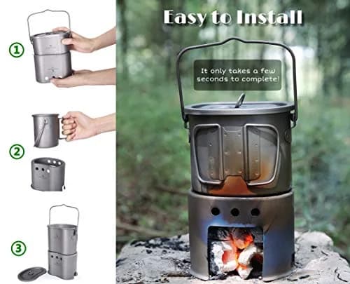 Boundless Voyage Titanium Pot with Wood Stove Set 800ml | Ultralight Camping Cookware thumbnail 5