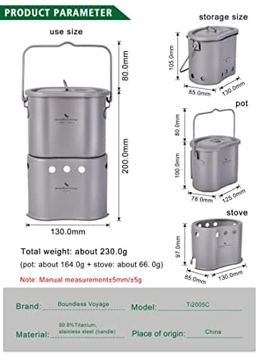 Boundless Voyage Titanium Pot with Wood Stove Set 800ml | Ultralight Camping Cookware thumbnail 3