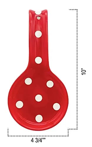 ACK Red Polka Dot Ceramic Spoon Rest | Hand-Painted Utensil Holder for Kitchen Counter, 17.5cm (6.9in) thumbnail 3