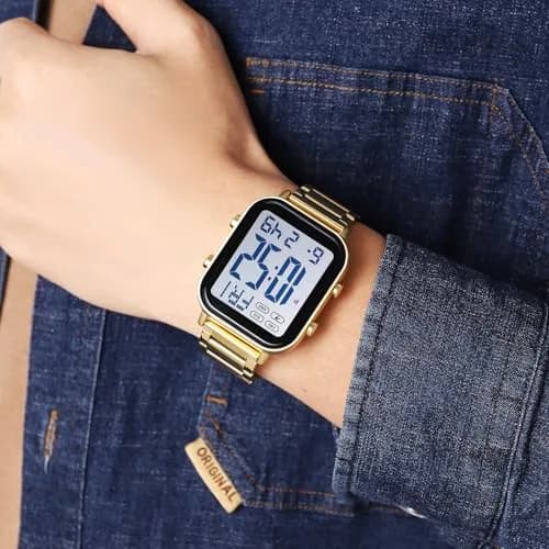 Gosasa Digital Unisex Waterproof Watch 33mm Square Rose Gold | Multifunctional & Stylish thumbnail 3
