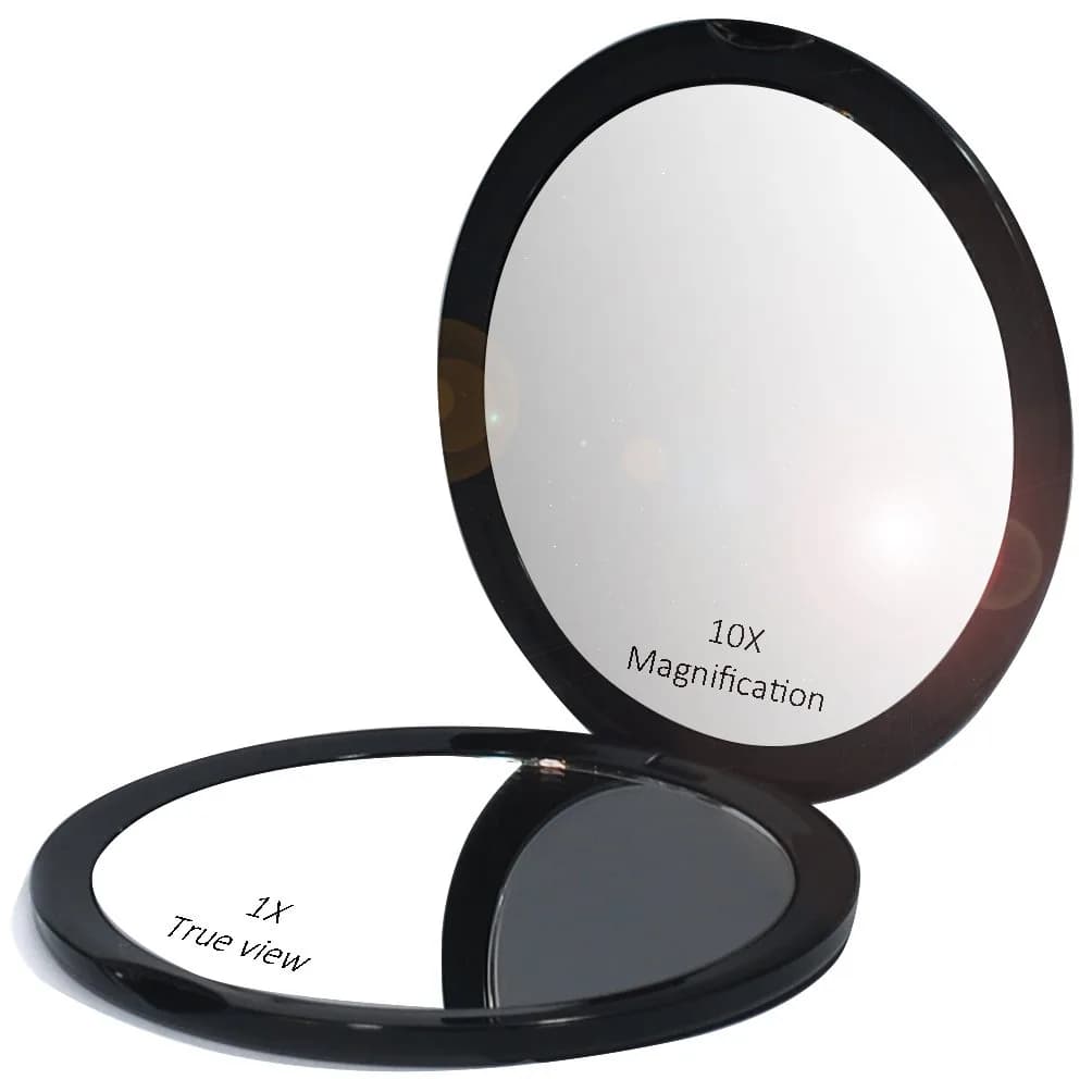 VrHere MirriM Makeup Pocket Mirror 4" Diameter | 10x Magnification & Plain Mirror, Black