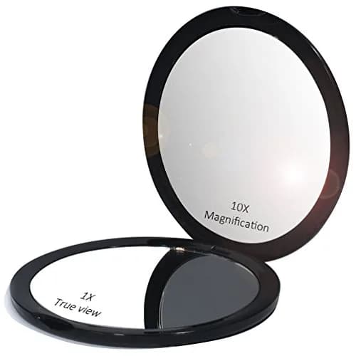 VrHere MirriM Makeup Pocket Mirror 4" Diameter | 10x Magnification & Plain Mirror, Black thumbnail 1