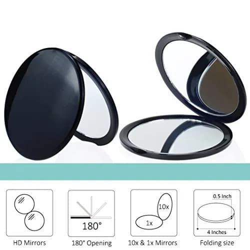 VrHere MirriM Makeup Pocket Mirror 4" Diameter | 10x Magnification & Plain Mirror, Black thumbnail 2