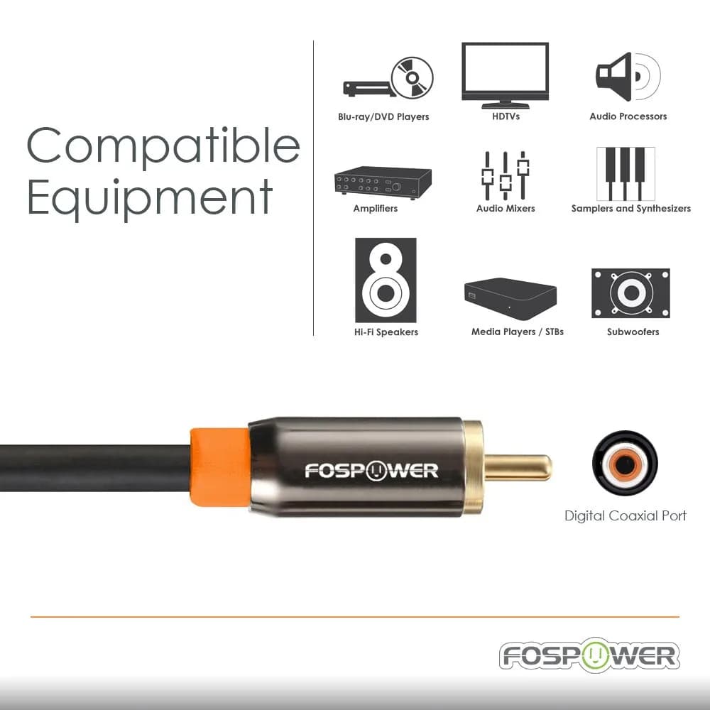 FosPower Digital Coaxial Audio Cable 0.91m (3ft) | Premium S/PDIF RCA Male to Male for Home Theater, HDTV, Subwoofer, Hi-Fi Systems - view 5
