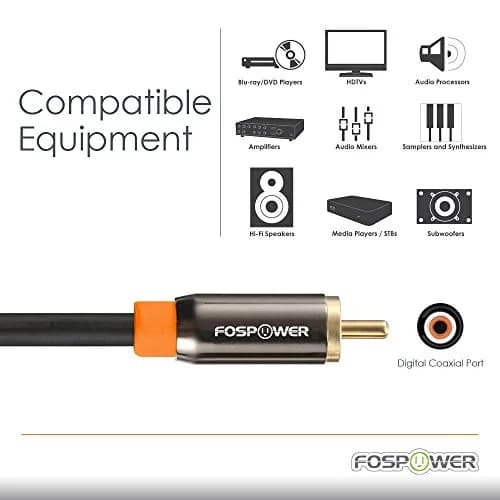 FosPower Digital Coaxial Audio Cable 0.91m (3ft) | Premium S/PDIF RCA Male to Male for Home Theater, HDTV, Subwoofer, Hi-Fi Systems thumbnail 5