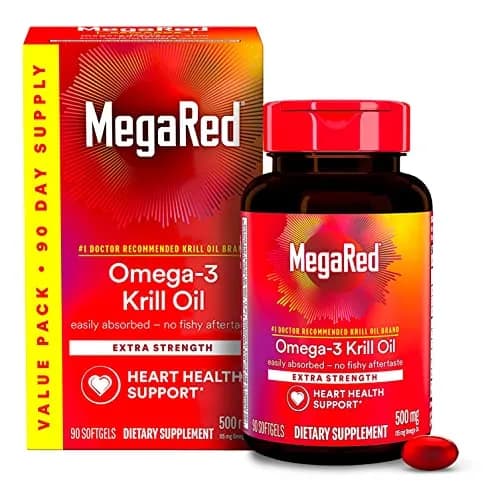 MegaRed Antarctic Krill Oil 500mg Omega 3 Fatty Acid Supplement, Extra Strength EPA & DHA Krill Oil Softgels (90 Count) thumbnail 1