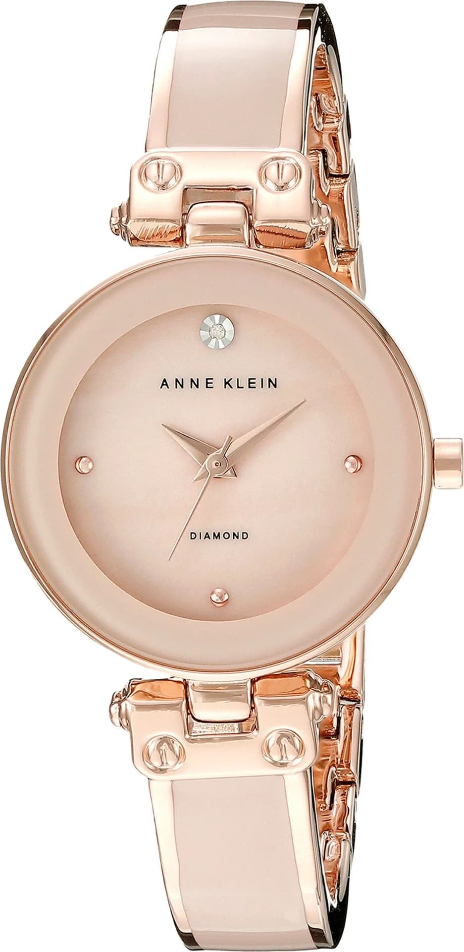 Anne Klein Women's Pink/Rose Gold-Tone Bangle Watch with Diamond Dial | 28mm Case - main product image