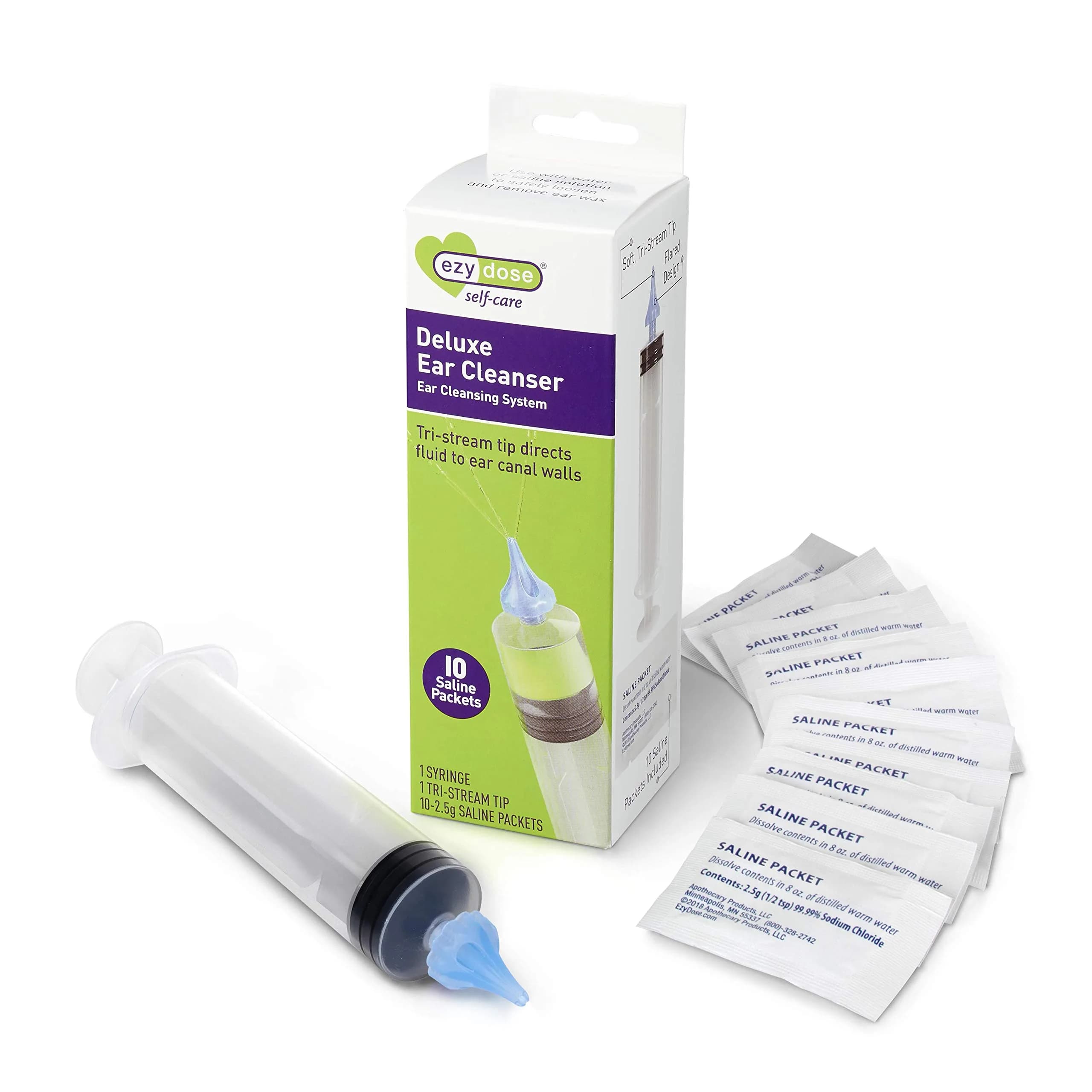 EZY DOSE Ear Wax Removal Syringe with 10 Saline Packs | 50ml (1.7 Fl Oz) | Doctor Designed for Safe & Gentle Cleaning - main product image