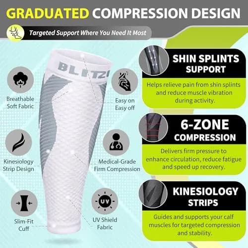 BLITZU Calf Compression Sleeves with Kinesiology Strips for Men & Women, 2.27 kg (5 lb) | FDA Approved Orthopedic Brace thumbnail 3