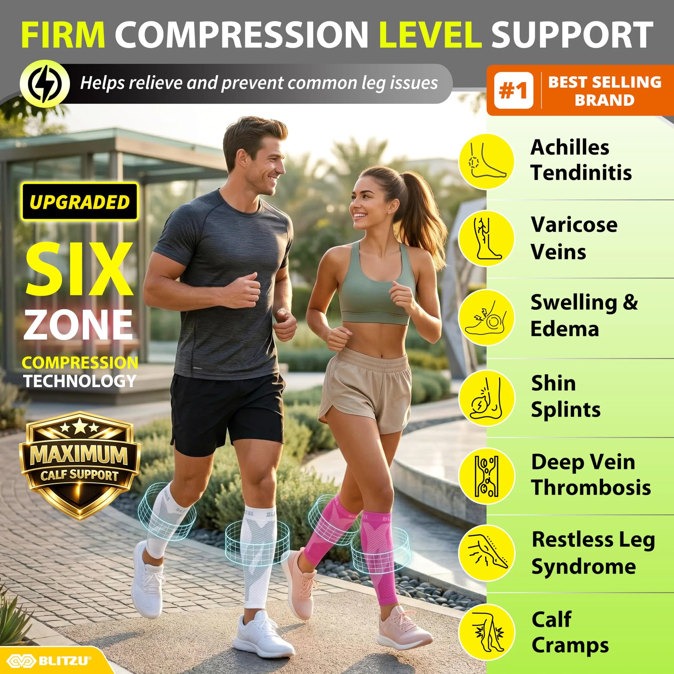 BLITZU Calf Compression Sleeves, Footless Compression Socks for Men & Women, Large/X-Large | FDA Approved Orthopedic Brace - view 2