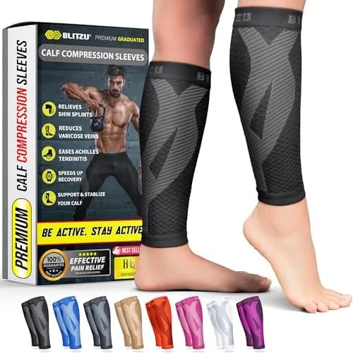 BLITZU Calf Compression Sleeves Black Small/Medium | FDA Approved Orthopedic Brace for Shin Splints & Varicose Veins — Black