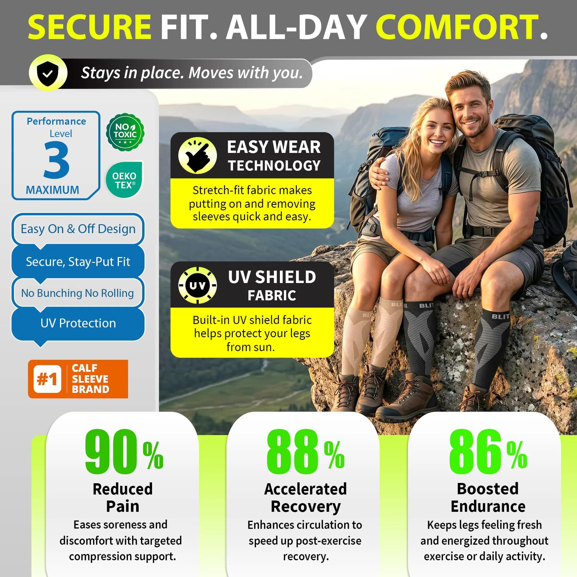 BLITZU Calf Compression Sleeves Black Small/Medium | FDA Approved Orthopedic Brace for Shin Splints & Varicose Veins - view 5