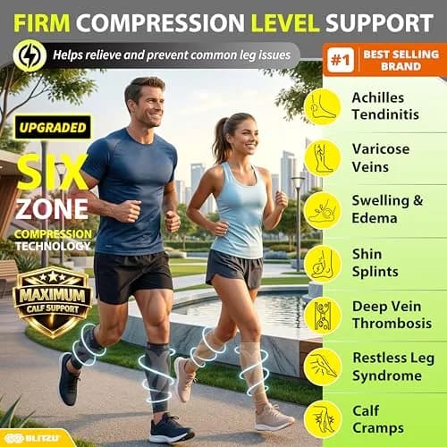 BLITZU Calf Compression Sleeves Black Small/Medium | FDA Approved Orthopedic Brace for Shin Splints & Varicose Veins thumbnail 2