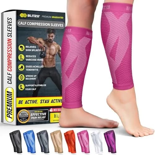 BLITZU Calf Compression Sleeves Pink Large/X-Large | FDA Approved Orthopedic Brace for Shin Splints & Varicose Veins thumbnail 1