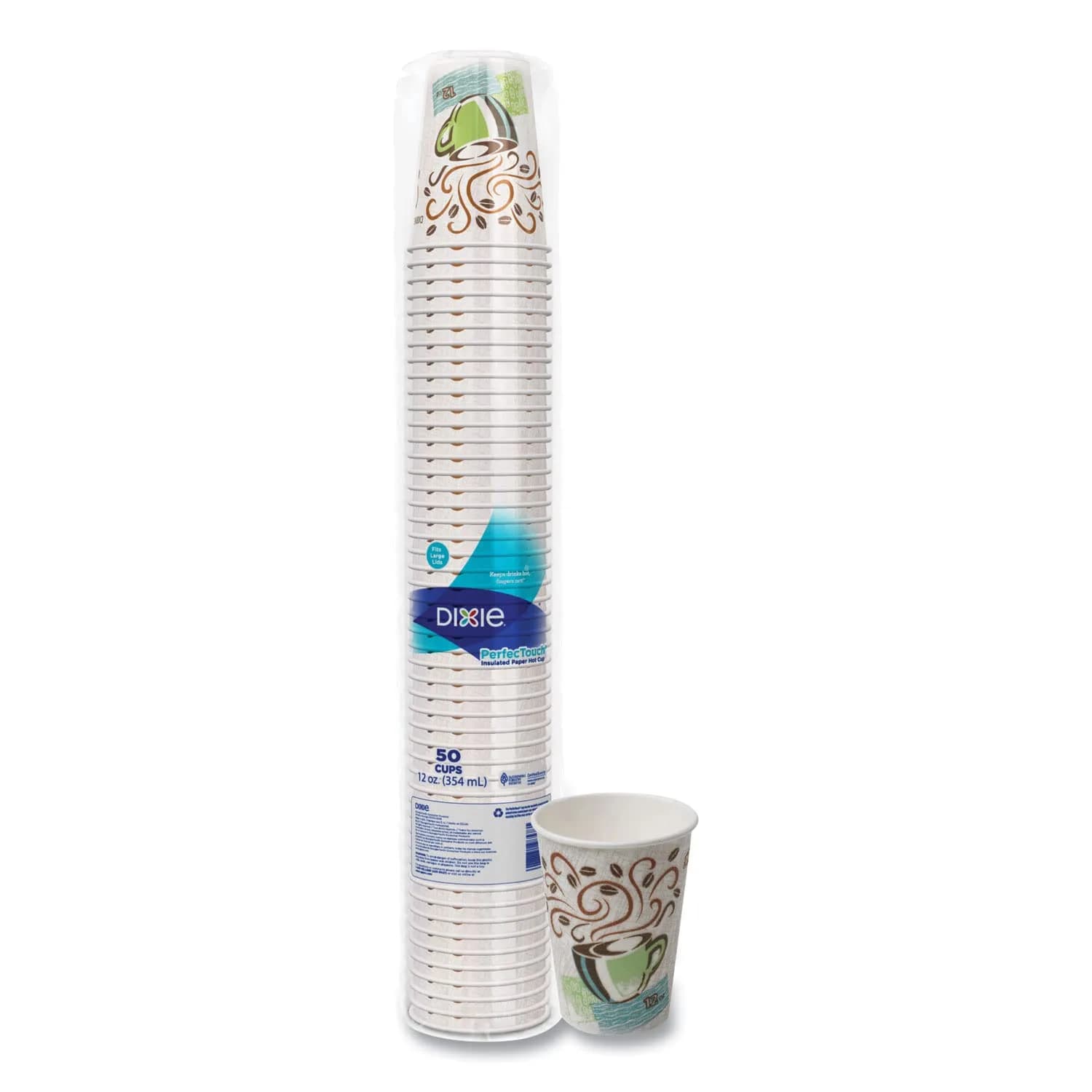 Dixie WiseSize Coffee Dreams Insulated Paper Cup 12oz | Reduces Double-Cupping & Sleeves — 12 Ounces