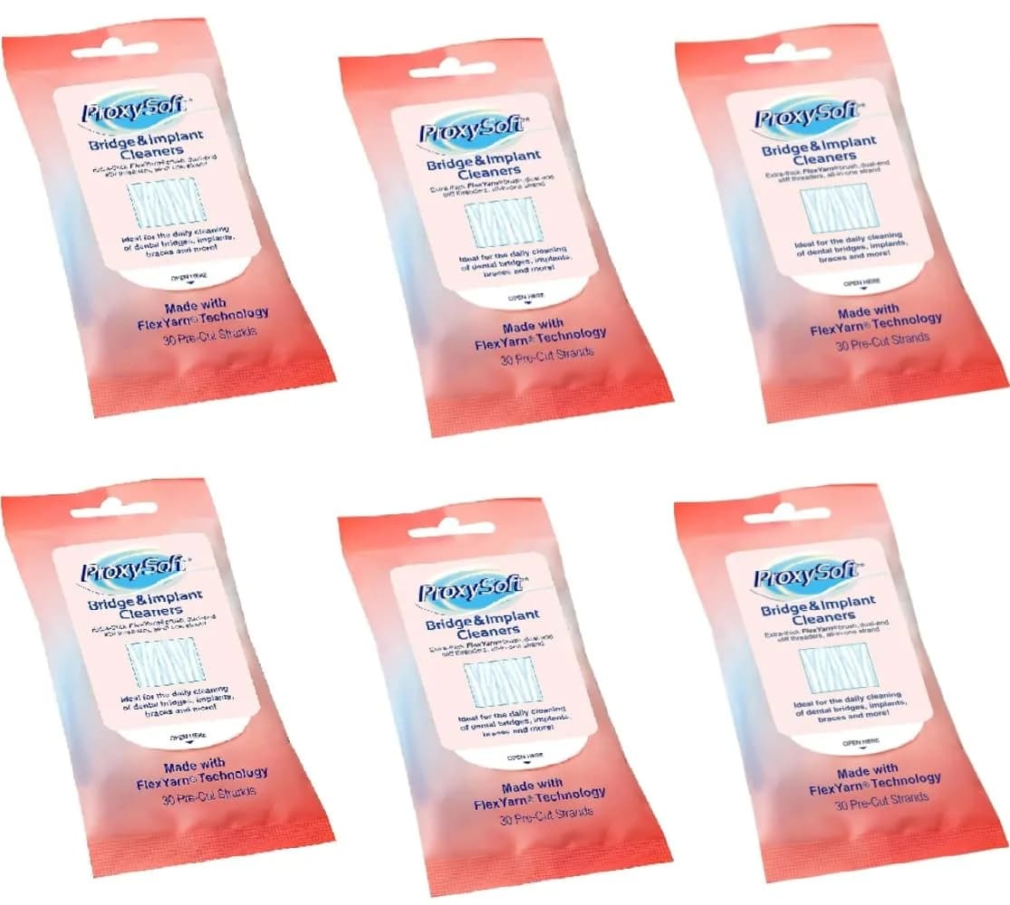 Proxysoft Dental Floss for Bridges and Implants 6 Packs (180 Strands Total) | USA-Imported Oral Hygiene Tool — 6-Pack