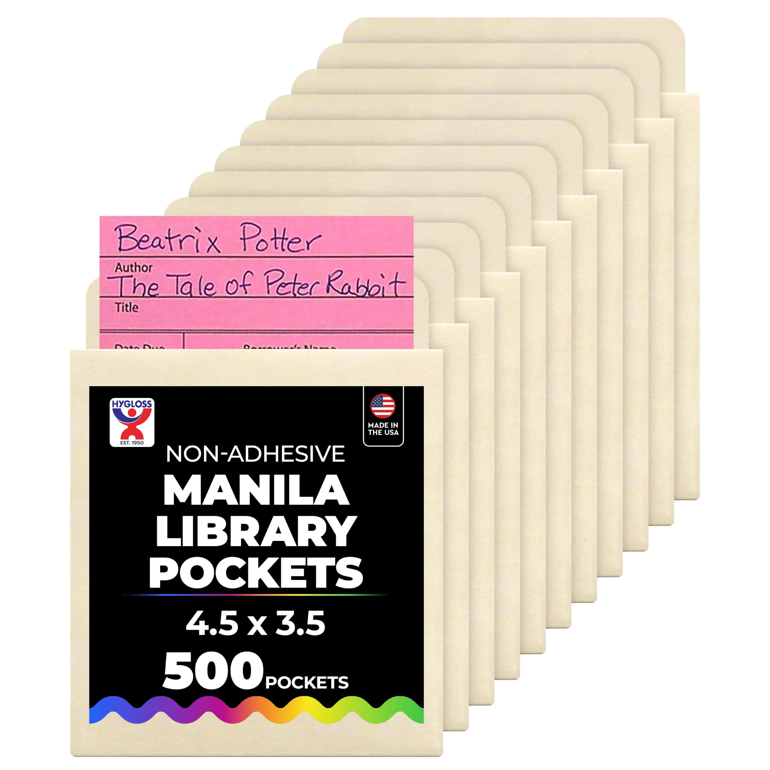 Hygloss Manila Library Pockets – Non-Adhesive Envelopes 4.5 x 3.5 Inches | Durable, Made in USA — Deep Low Back 4.5 x 3.5 / Non-Adhesive