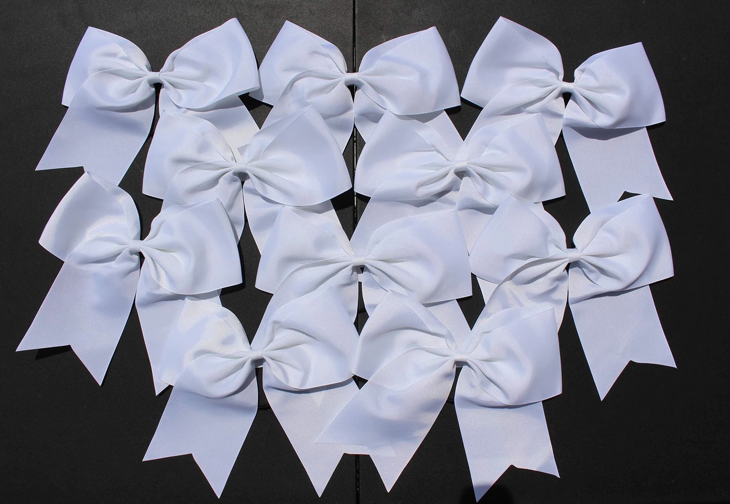 Kenz Laurenz Jumbo 7" Cheer Bows with Ponytail Holder, 10 Pack White | Handmade Grosgrain Ribbon Sports Elastics for Teens & Women - main product image