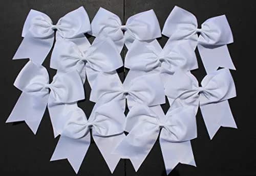 Kenz Laurenz Jumbo 7" Cheer Bows with Ponytail Holder, 10 Pack White | Handmade Grosgrain Ribbon Sports Elastics for Teens & Women thumbnail 1