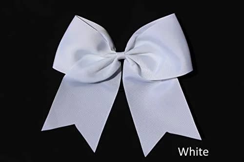 Kenz Laurenz Jumbo 7" Cheer Bows with Ponytail Holder, 10 Pack White | Handmade Grosgrain Ribbon Sports Elastics for Teens & Women thumbnail 2