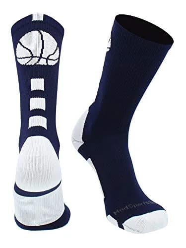 MadSportsStuff Basketball Socks - Youth Team Apparel - Durable Knit - Small, Navy/White | Support for intense play thumbnail 1