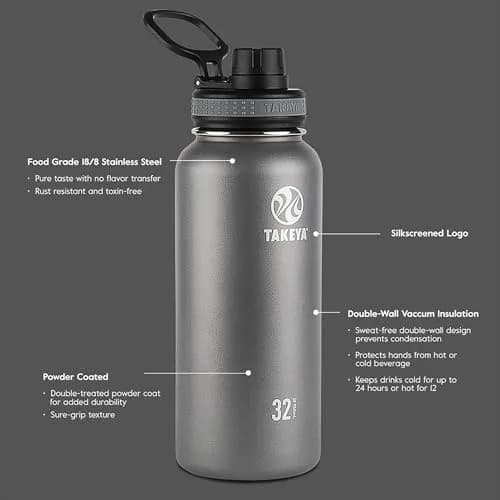 Takeya Originals 40 oz Vacuum Insulated Stainless Steel Water Bottle | Keeps Drinks Cold 24 Hrs/Hot 12 Hrs thumbnail 3