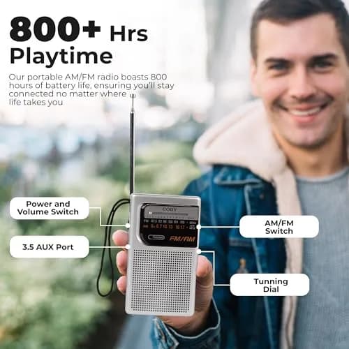 Coby Portable AM FM Radio, Transistor Radio, 800 Hour Battery | Clear Reception & Compact Design thumbnail 3