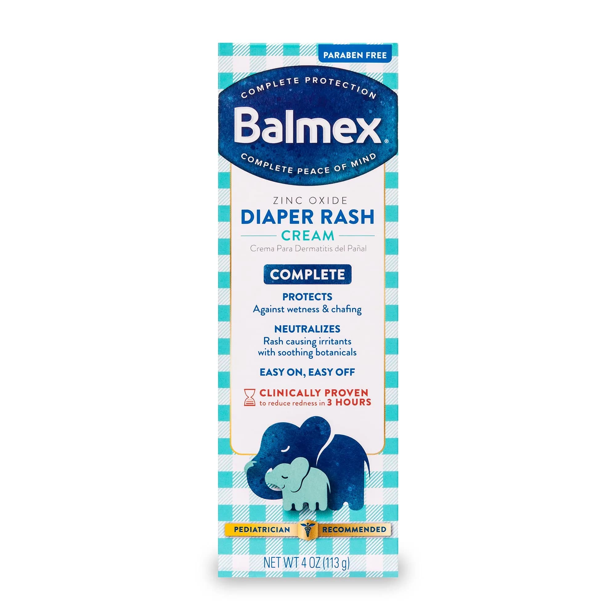 Balmex Complete Protection Baby Diaper Rash Cream with Zinc Oxide, 4 Ounce | Clinically Proven to Reduce Redness in 3 Hours