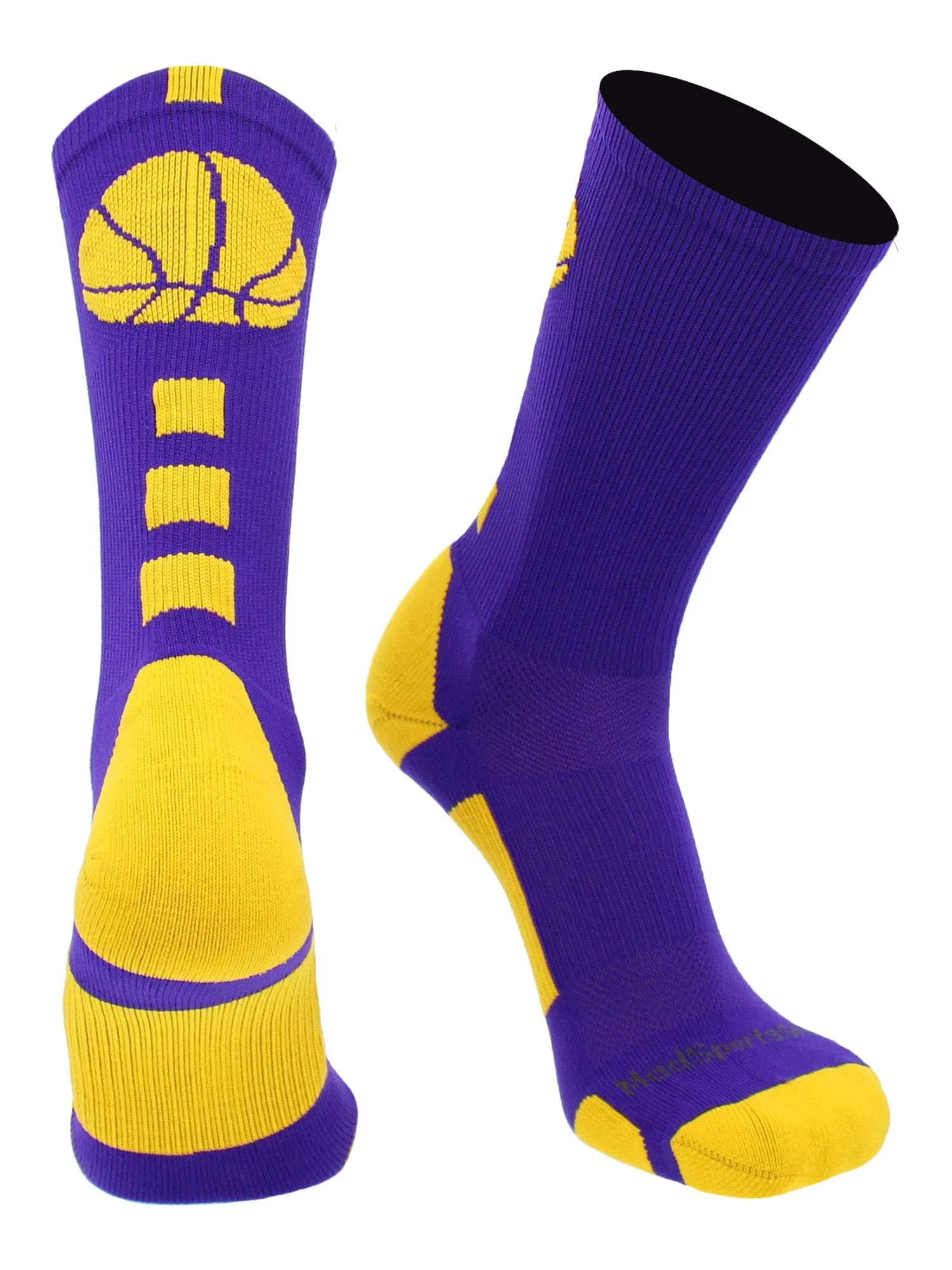 MadSportsStuff Basketball Socks - Youth Team Apparel - Durable Knit - Small, Purple/Gold | Support for intense basketball play