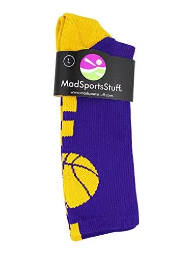 MadSportsStuff Basketball Socks - Youth Team Apparel - Durable Knit - Small, Purple/Gold | Support for intense basketball play thumbnail 4
