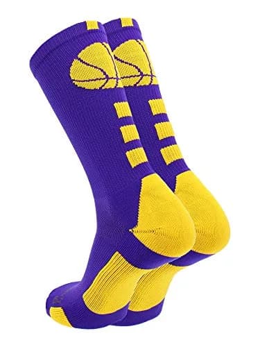MadSportsStuff Basketball Socks - Youth Team Apparel - Durable Knit - Small, Purple/Gold | Support for intense basketball play thumbnail 3