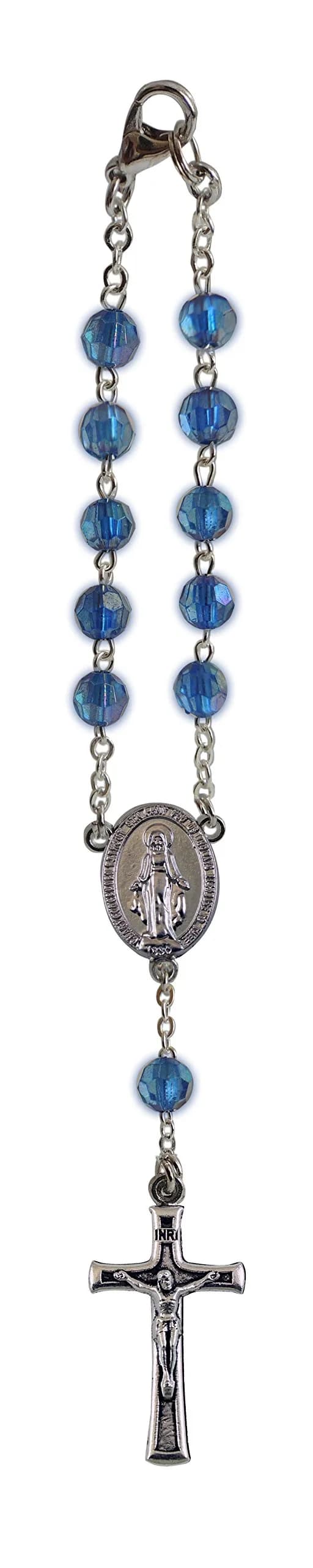 Cathedral Art September/Sapphire Birthstone Car Rosary 1.2cm (0.5in) Wide | Hanging Ornament for Rear View Mirror - main product image