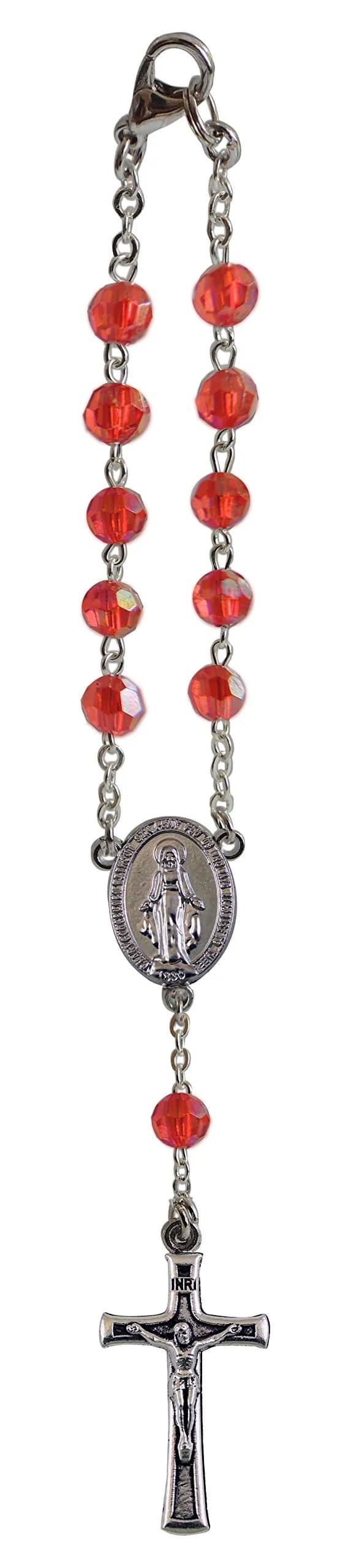 Cathedral Art September/Sapphire Birthstone Car Rosary 1.2cm (0.5in) Wide | Hanging Ornament for Rear View Mirror — Ruby