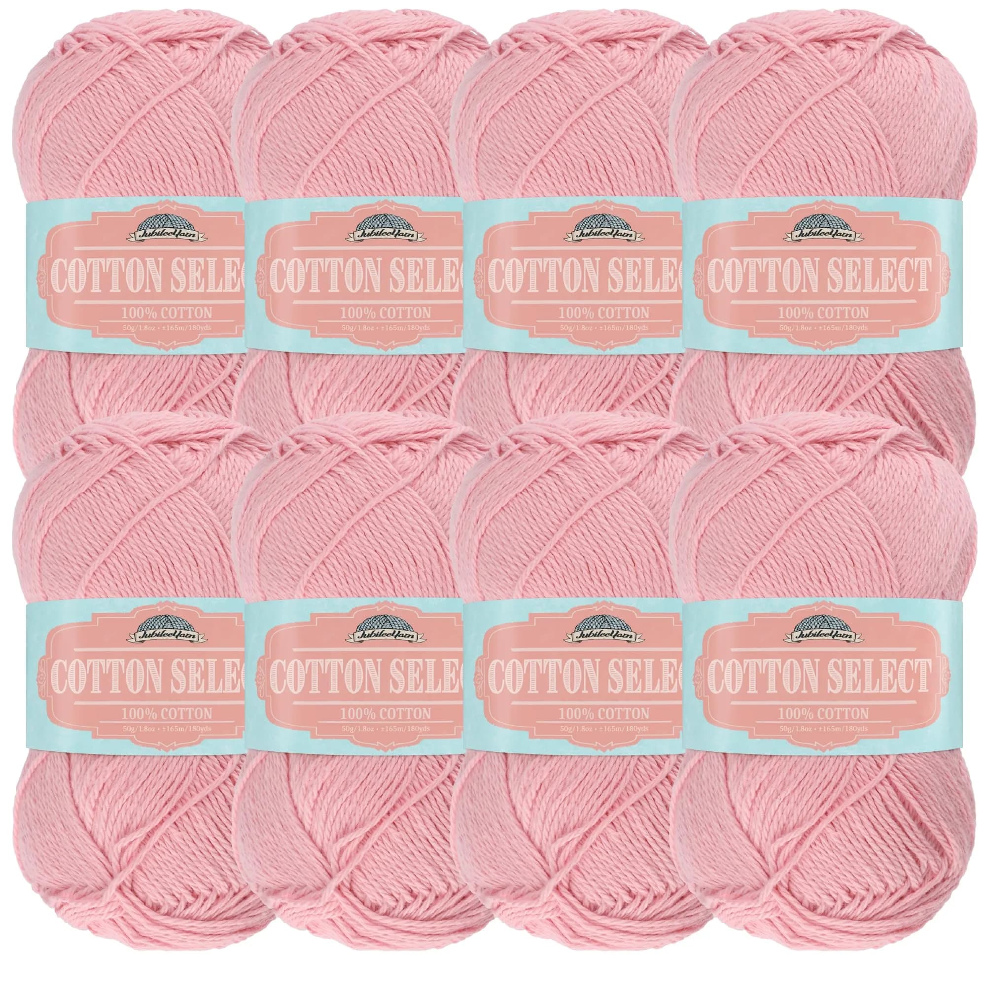 BambooMN JubileeYarn Cotton Select Yarn - Marina Pink | 8 Skeins, Sport Weight, Soft Cotton