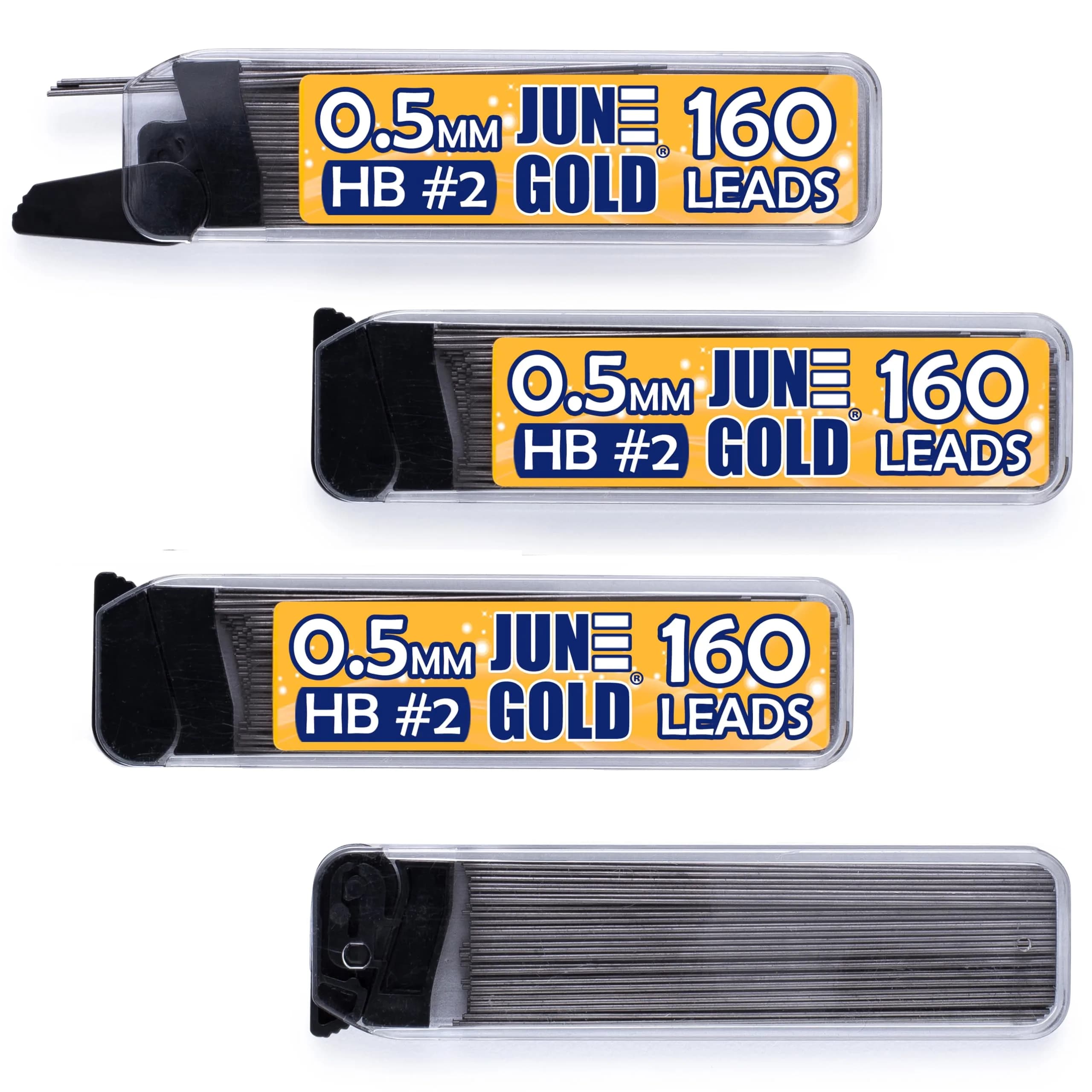 June Gold 0.5mm HB Graphite Lead Refills, 120mm Length, Break Resistant (18 Count) - main product image