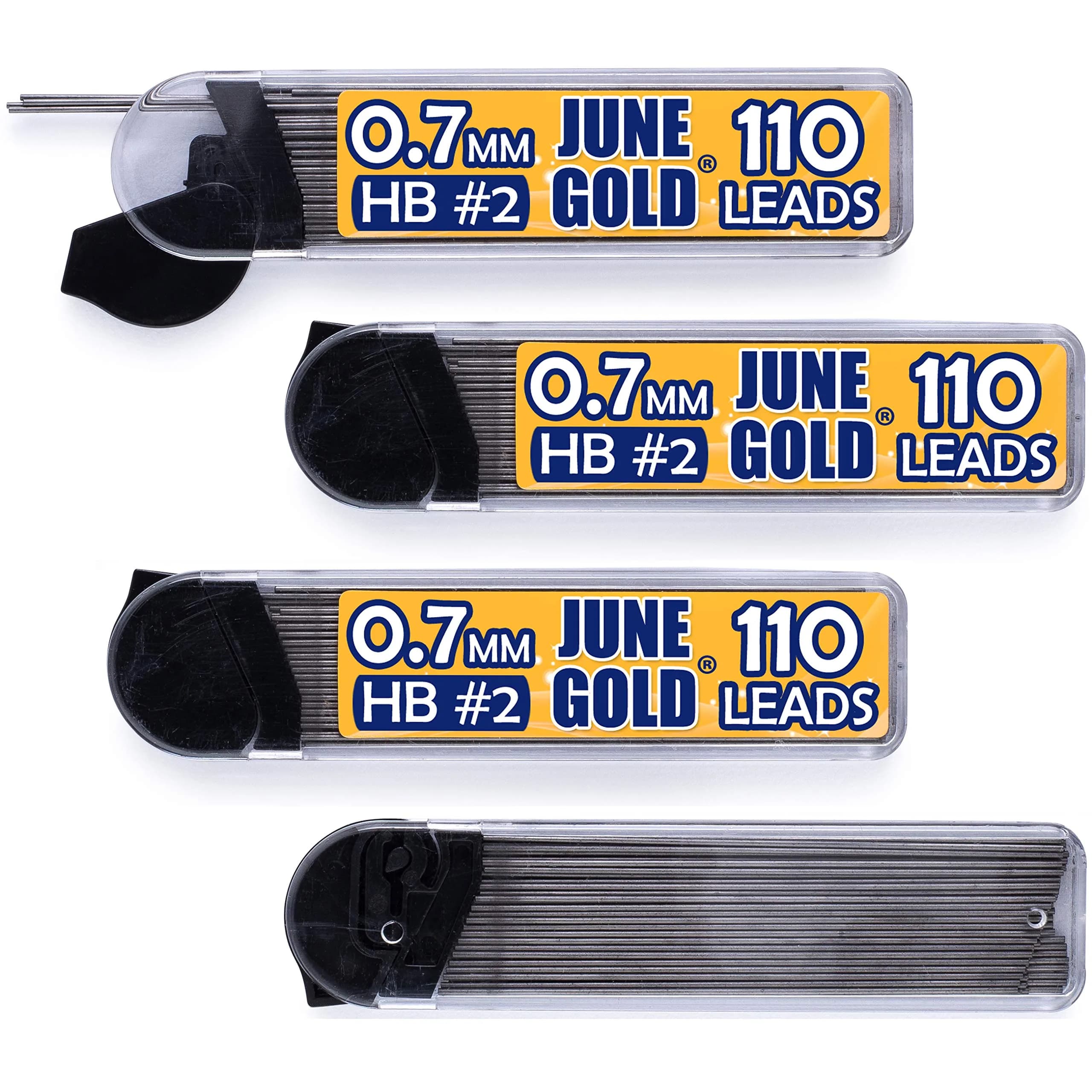 June Gold 0.7 mm HB #2 Mechanical Pencil Lead Refills, 440 Pieces (110 per Dispenser) | Smooth, Break-Resistant Graphite - main product image