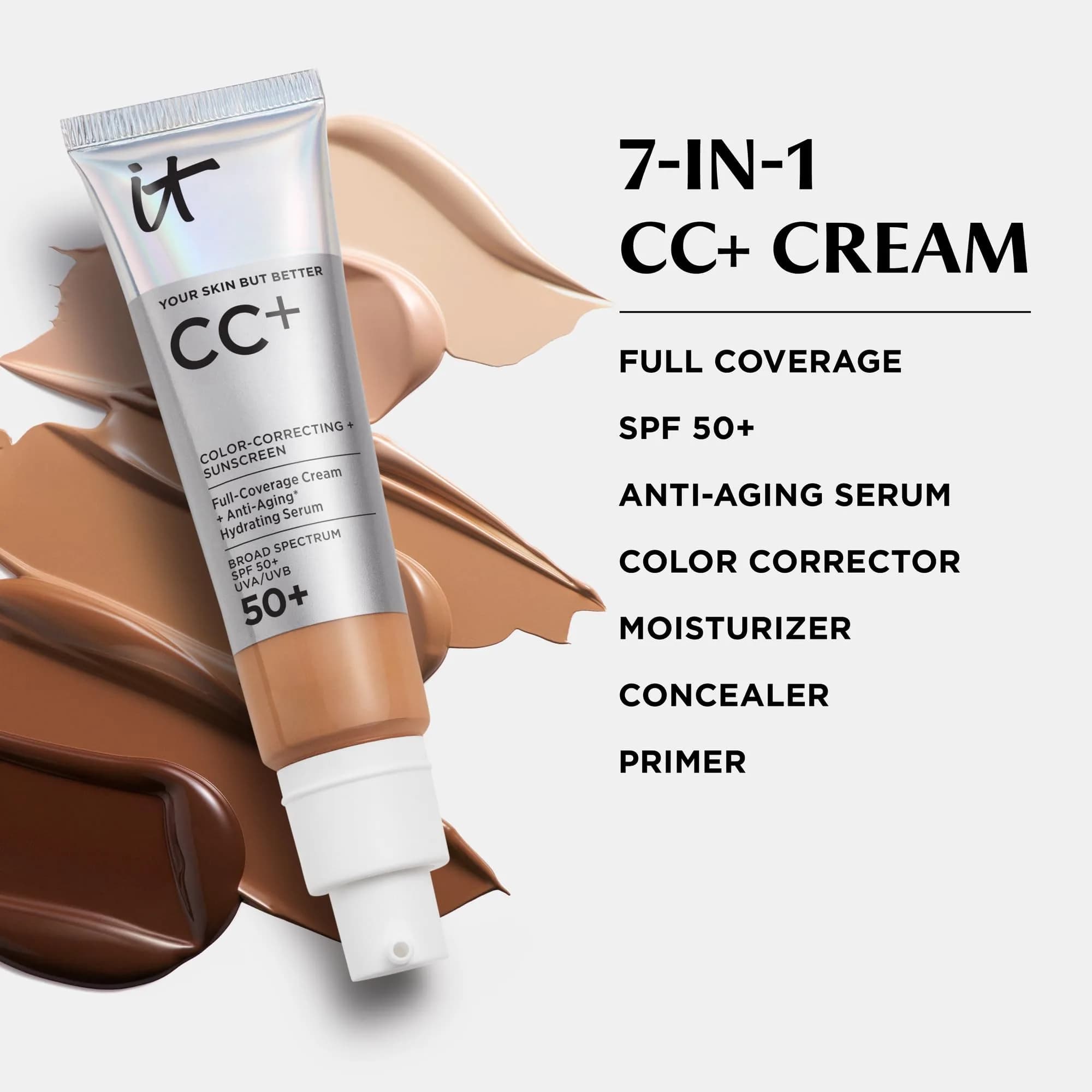 IT Cosmetics CC+ Cream SPF 50+ Tan (N) 12ml (0.4 fl oz) | Full Coverage Foundation with Anti-Aging Serum - view 8