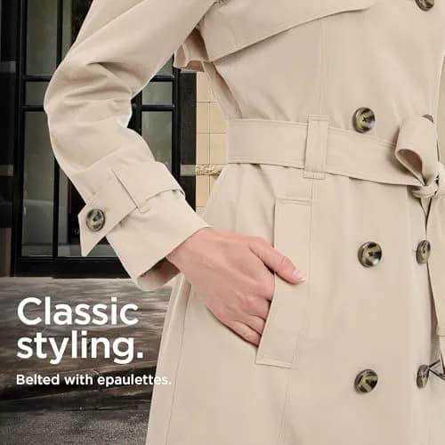 London Fog Women's 3/4 Length Double-Breasted Trench Coat with Belt, Stone, Large | Windproof & Water-Resistant thumbnail 5