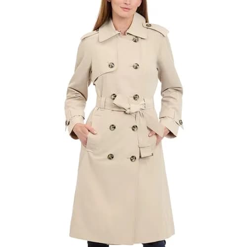 London Fog Women's 3/4 Length Double-Breasted Trench Coat with Belt, Stone, Small | Windproof & Water-Resistant thumbnail 1