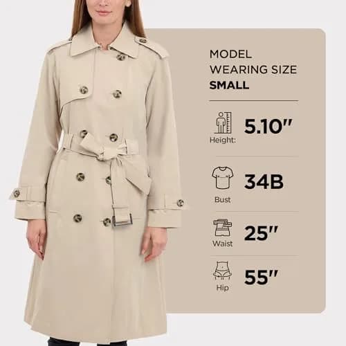London Fog Women's 3/4 Length Double-Breasted Trench Coat with Belt, Stone, Small | Windproof & Water-Resistant thumbnail 4