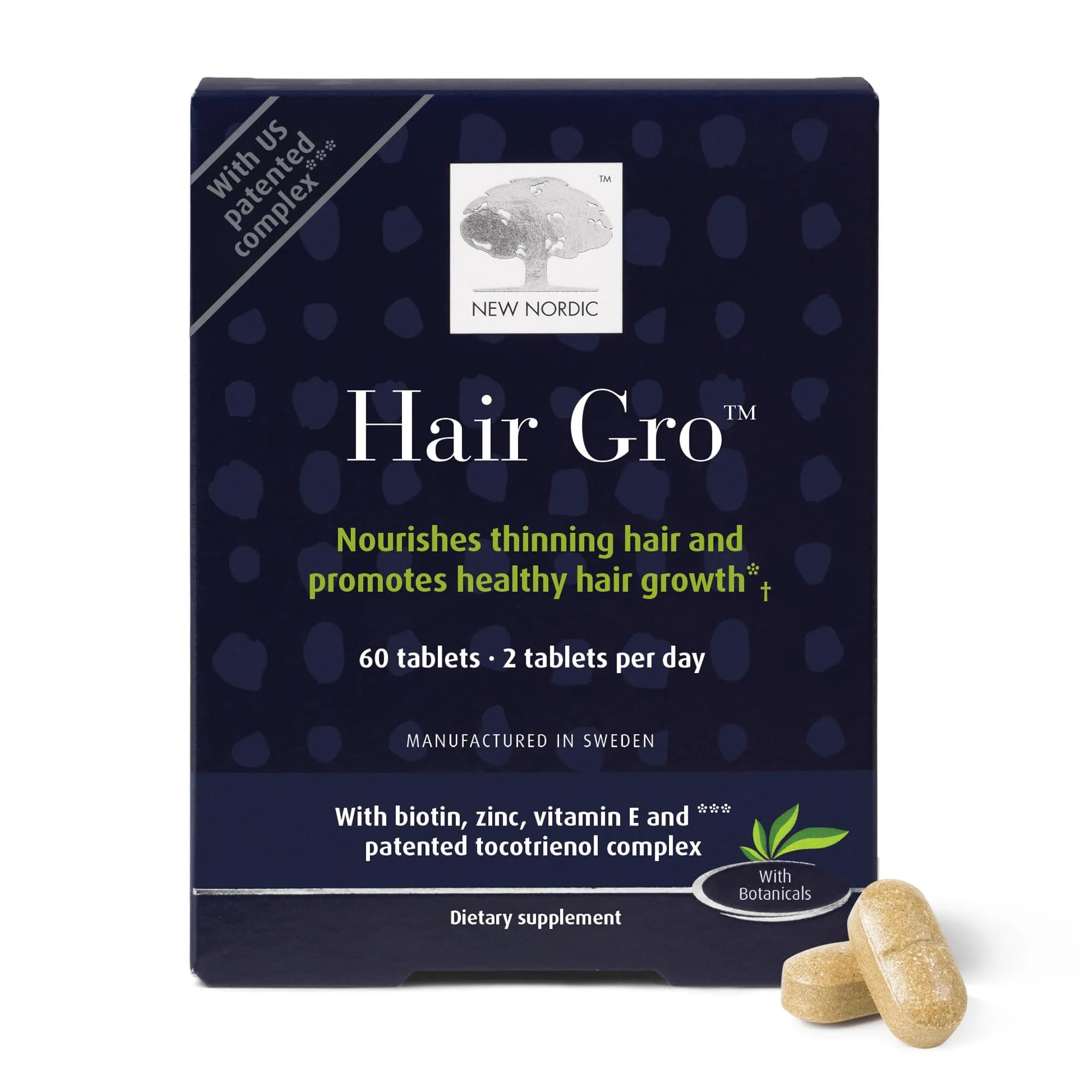 NEW NORDIC Hair GRO Tablets | Biotin & Tocotrienol Complex for Hair Growth | 60 Count — Multicolor