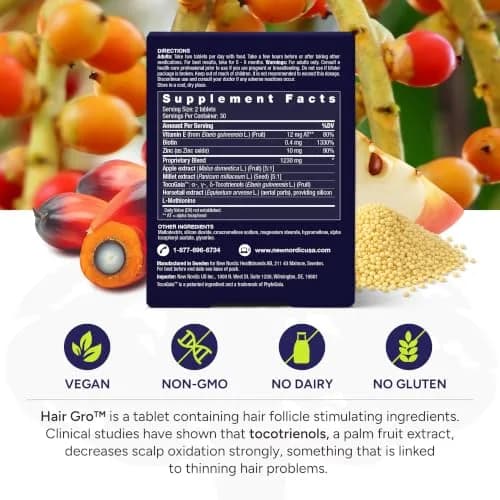 NEW NORDIC Hair GRO Tablets | Biotin & Tocotrienol Complex for Hair Growth | 60 Count thumbnail 4