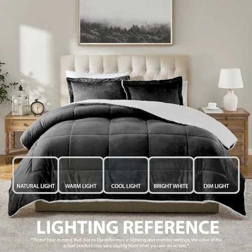 Cathay Home Twin Comforter Set, Reversible Micromink Sherpa, Black | All-Season Lightweight Comforter thumbnail 4