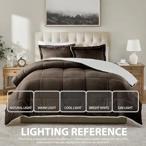 Cathay Home Twin Comforter Set, Reversible Micromink Sherpa, Chocolate | All-Season Cozy Bedding thumbnail 4