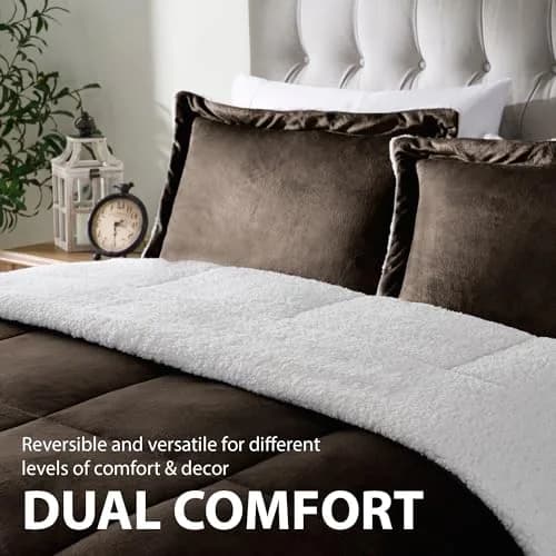 Cathay Home Twin Comforter Set, Reversible Micromink Sherpa, Chocolate | All-Season Cozy Bedding thumbnail 2