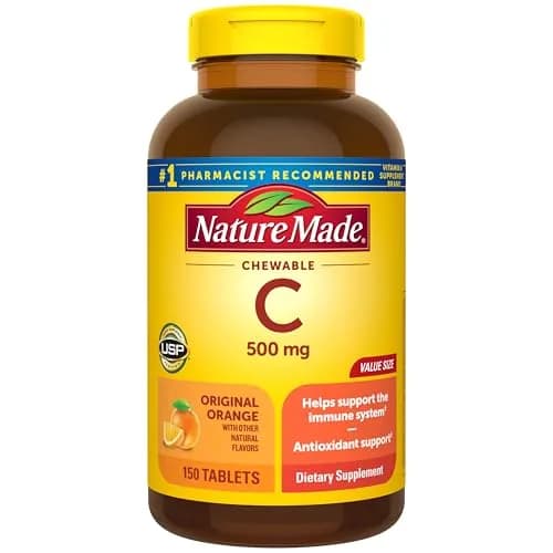 Nature Made Chewable Vitamin C 500 mg Tablets Orange Flavor 150 Count | USP Verified Immune Support thumbnail 1