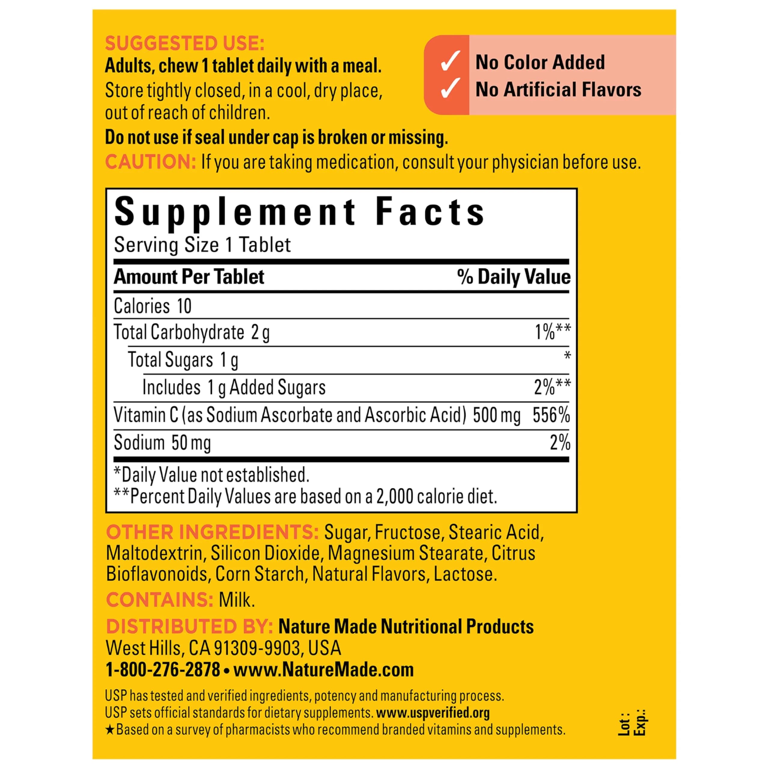 Nature Made Chewable Vitamin C 500 mg Tablets Orange Flavor 150 Count | USP Verified Immune Support - view 8